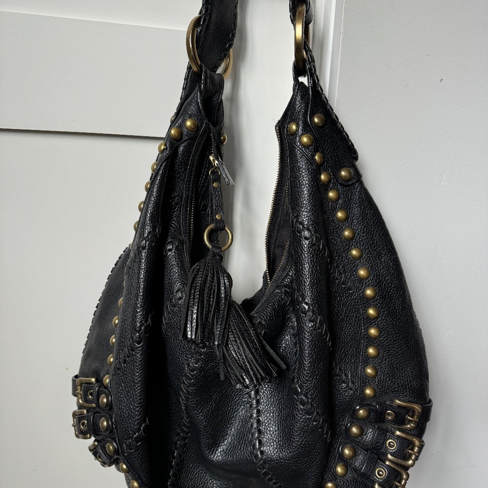 Isabella Fiore genuine leather studded hobo black